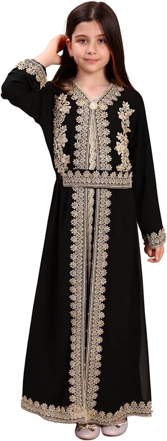 Marwa Fashion Kaftan Kids Dresses - Long Arabic Kaftans for Girls with Traditional Embroidery - Comfortable and Stylish Kaftan Burgundy