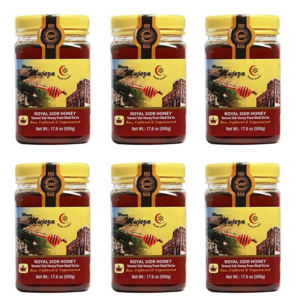 Pack of 6 Raw Royal Honey (Authentic Yemeni Douani Sidr Honey) عسل سدر يمني أصلي دوعني Gluten Free Non GMO 100% Natural Raw Honey - Kosher (500g / 17.6oz) عسل المعجزه