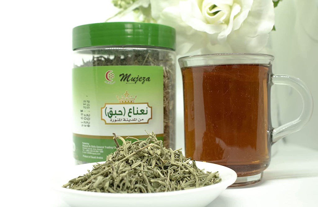Mujeza Habag From Almadina Almunawra 50g حبق نعنع سعودي نعناع المدينة المنورة يعرف أيضا بال - بُطنج - فليّو - نعنع بري - شاي الصخر - دقة بلاط - زعيتمان - ريحان - غبّيزة - نبات شاي الوعر - لويزا