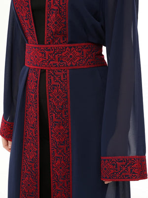Marwa Fashion Palestinian Thobe Dress for Women - Traditional Palestinian Dress for Girl with Beautiful Embroidery Dark Blue