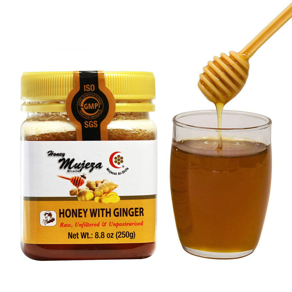 Mujeza Black Seed Honey with Fresh Ginger Juice, Unheated Unfiltered Unprocessed 100% Natural Raw Liquid Honey SAVE $11 ON BIGGER SIZES (250g / 8.8oz) - Mujezat Al Shifa