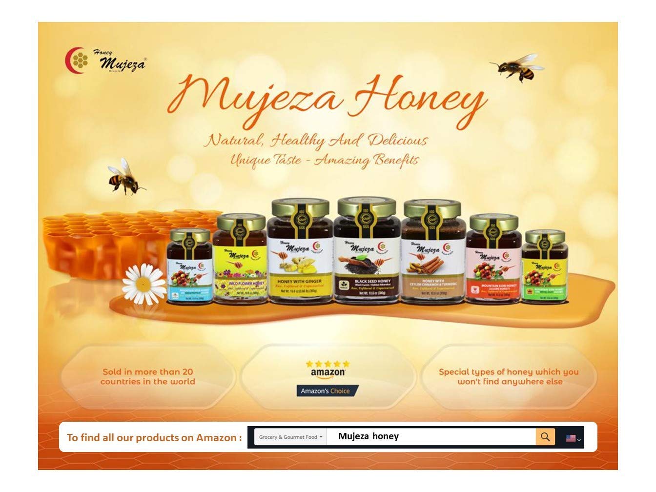 Mujeza Wildflower Honey, Unheated, Unfiltered, Unpasteurized 100% Natural Raw Honey, Non GMO (500g / 17.6oz) - Mujezat Al-Shifa