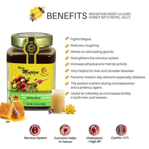 Mujeza Raw Mountain Sidr Honey with Fresh Royal Jelly, عسل سدر جبلي أصلي مع غذاء الملكات Equal to Manuka Effectiveness Unprocessed Gluten Free Non GMO 100% Natural (500g / 17.6oz) - Mujezat Al-Shifa