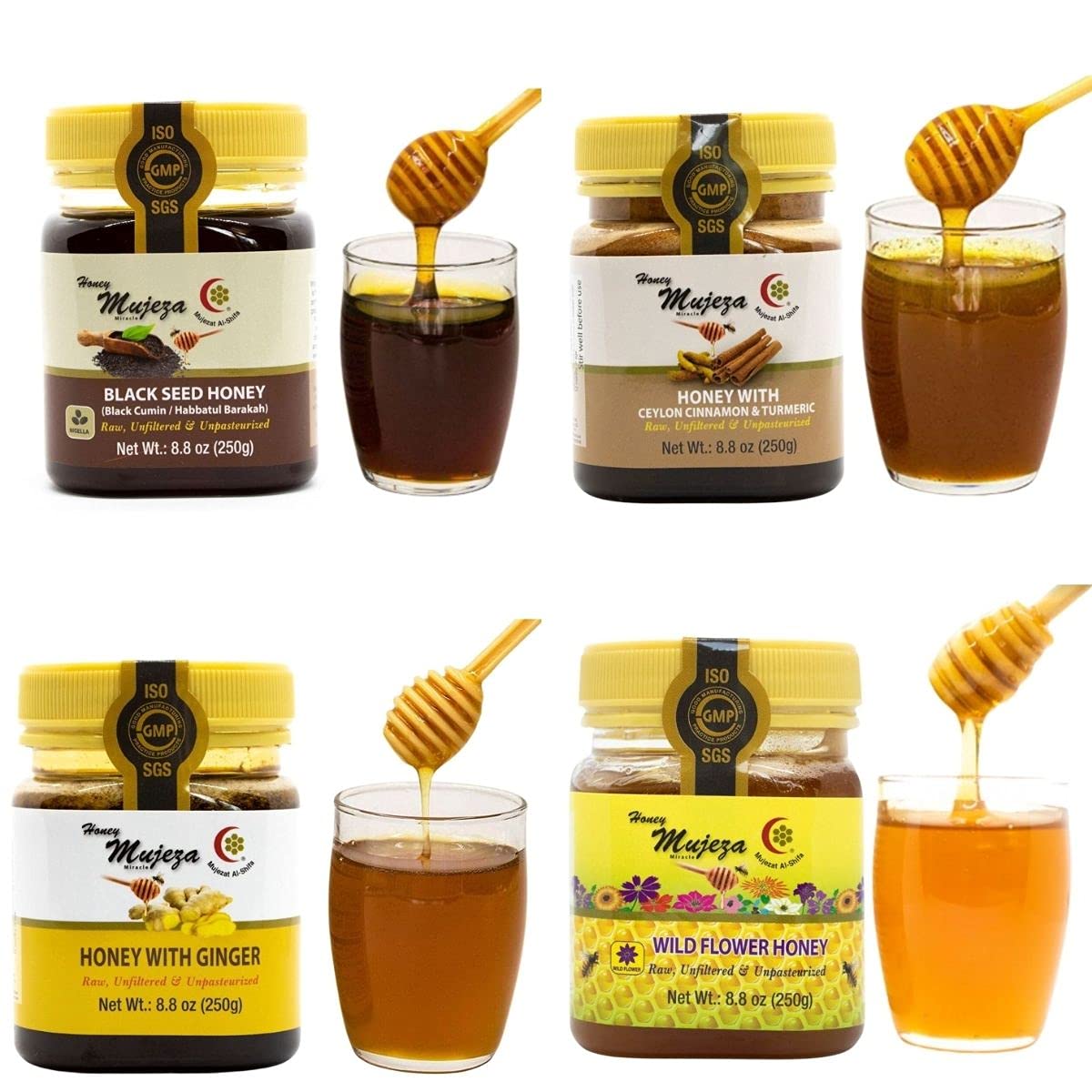 Mujeza Black Seed Honey - (Black cumin - nigella seeds) - Not Mixed with Oil or Powder - Gluten Free - Non GMO - Organic Honey - Immune Booster - 100% Natural Raw Honey 250g / 8.8oz عسل حبة البركة