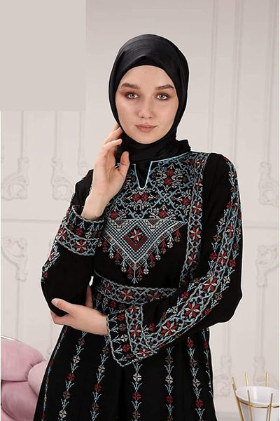 Marwa Fashion Designer Palestinian Thobe - Full Sleeve Embroidered Pal Mujeza Honey Marwa Fashion Designer Palestinian Thobe - Full Sleeve Embroidered Pal Mujeza Honey