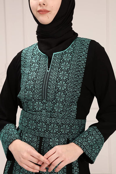 Marwa Fashion Thobe Dress for Women with Traditional Palestinian Embroidery - Islamic Muslim Costume Wedding, Party & Dinner