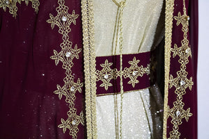 Marwa Fashion Women’s Muslim Burgundy and Gold Color Kaftan/Caftan - Arabic Islamic Moroccan Medium Size Dress with Embroidery