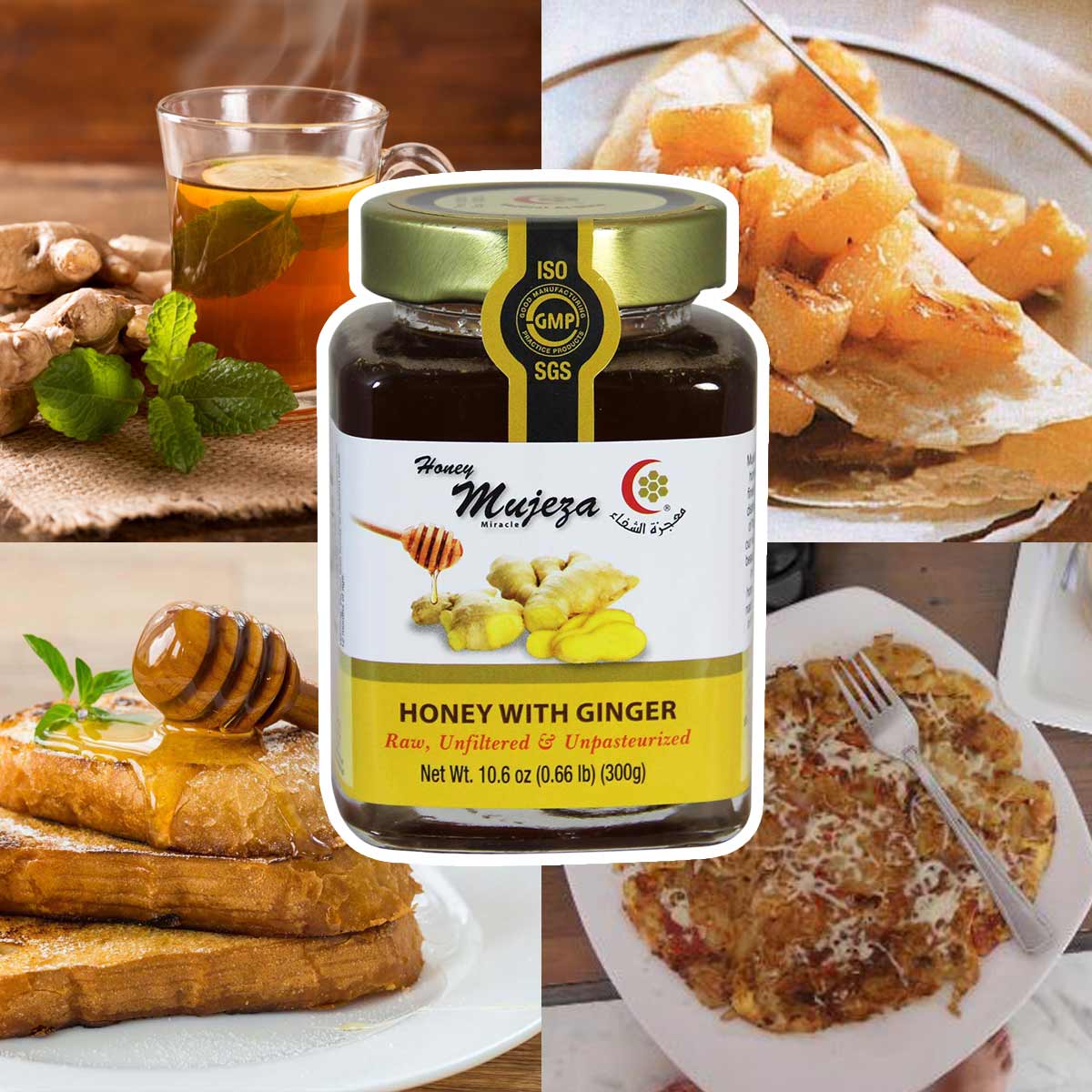 Honey with Ginger Jar and taste for you - Mujeza Honey - Black Seed honey عسل حبة البركة - عسل الحبة السوداء