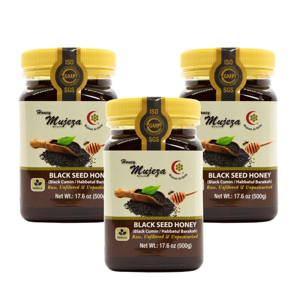 3 Jars of Mujeza Black Seed Honey (Black Cumin) (500 g) - عسل الحبة السوداء مع الكمون - Mujeza Honey
