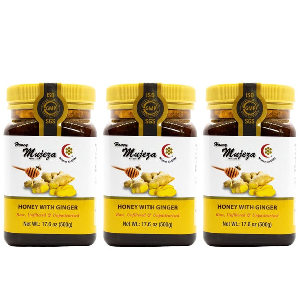 3 Jars of Mujeza Black Seed Honey Infused with Ginger (500 g Jar) - عسل حبة البركة ( الحبة السوداء ) مع الزنجبيل - Mujeza Honey