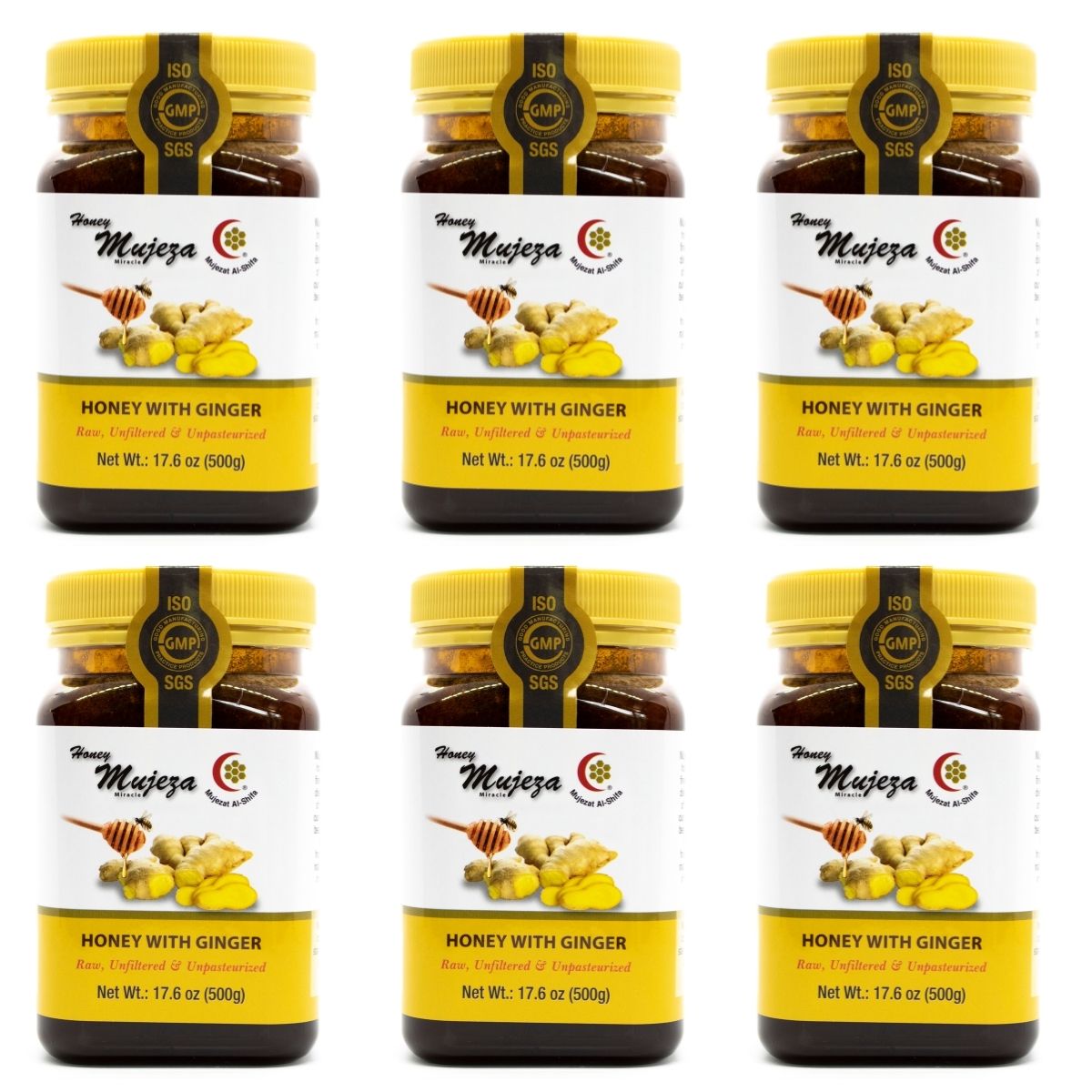 6 Jars of Mujeza Black Seed Honey Infused with Ginger (500 g Jar) - عسل حبة البركة ( الحبة السوداء ) مع الزنجبيل - Mujeza Honey
