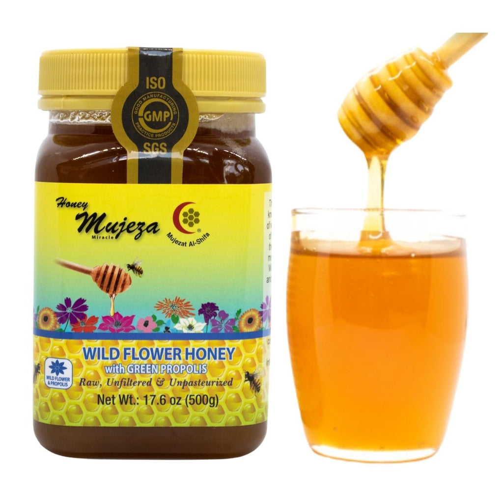 Wildflower Honey with Propolis (500 grams jar) - عسل الزهور البرية مع البروبوليس (العكبر) - Mujeza Honey